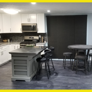 Shaker Linen Cabinets with Shaker Gray Island Cabinets