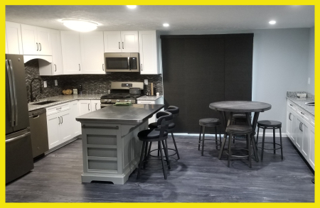 Shaker Linen Cabinets with Shaker Gray Island Cabinets